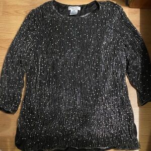Vintage Adrianna Papell Black Silver-pearly  Beaded Top 1 X. Runs Tall Excellent